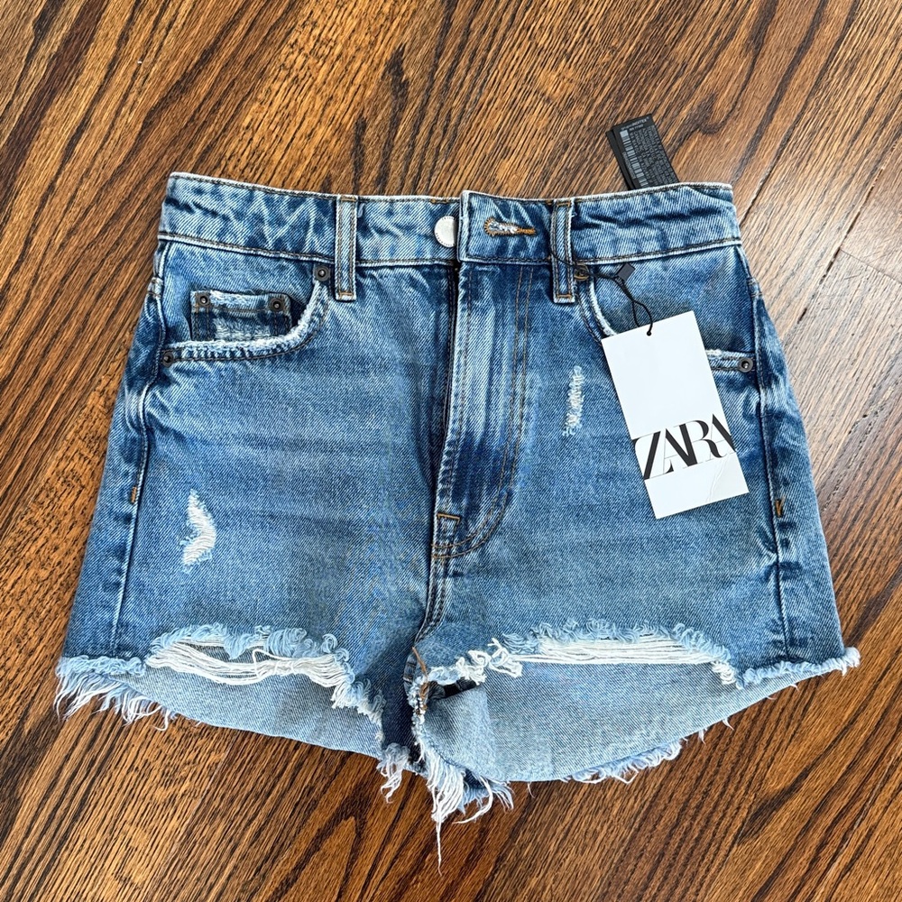 Zara Blue Distressed Denim Shorts